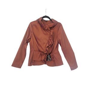 Samuel Dong ruffle taffeta jacket size medium rusty brown